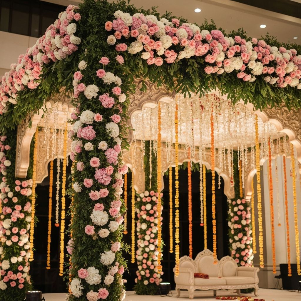 Elegant wedding decoration with fresh flowers